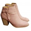 Pink PiePieBuy Women's Tie Knot Chelsea Pump Ankle Boots Closed Toe Stacked Heel Booties Shoes