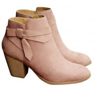 Pink PiePieBuy Women's Tie Knot Chelsea Pump Ankle Boots Closed Toe Stacked Heel Booties Shoes