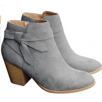 Grey PiePieBuy Women's Tie Knot Chelsea Pump Ankle Boots Closed Toe Stacked Heel Booties Shoes
